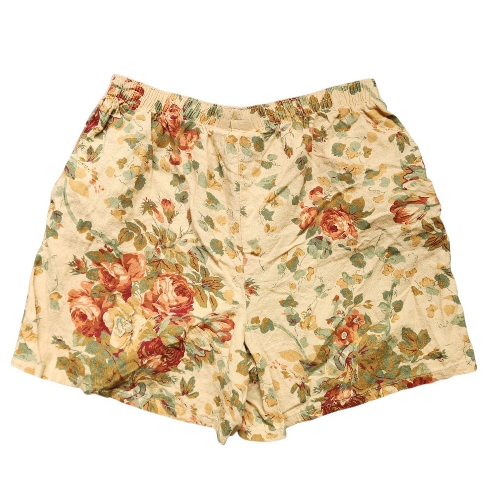 Vintage 90s Shorts Streetwear Flower All Over Print Tapestry USA Size L Linen - Picture 2 of 7